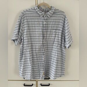 Weatherproof Men XL Striped Button Down Shirt Blue White Washable Linen Spring